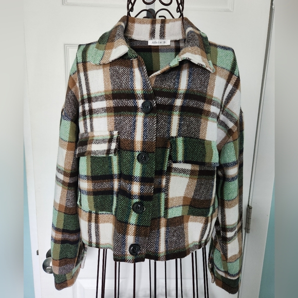 Adele B. Plaid Cropped Shacket - Picture 1 of 14